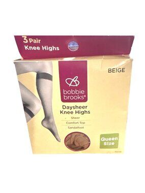 Bobbie Brooks Daysheer Knee Highs Sheer Comfort Top Sandalfoot Beige Queen Size